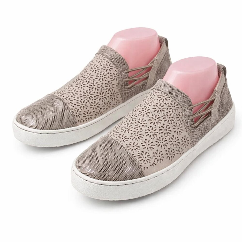 Jambu Erin Encore Slip-On Sneakers Taupe Metallic Floral Comfort Shoes Size 7.5